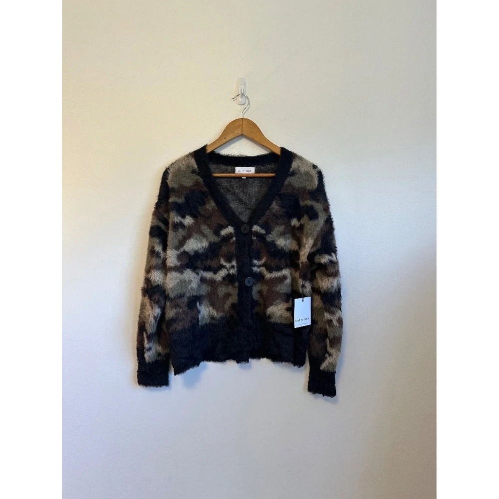 NWT Bella Dahl‎ Eyelash Camo Cardigan Sweater in Green and Black |Size Small
